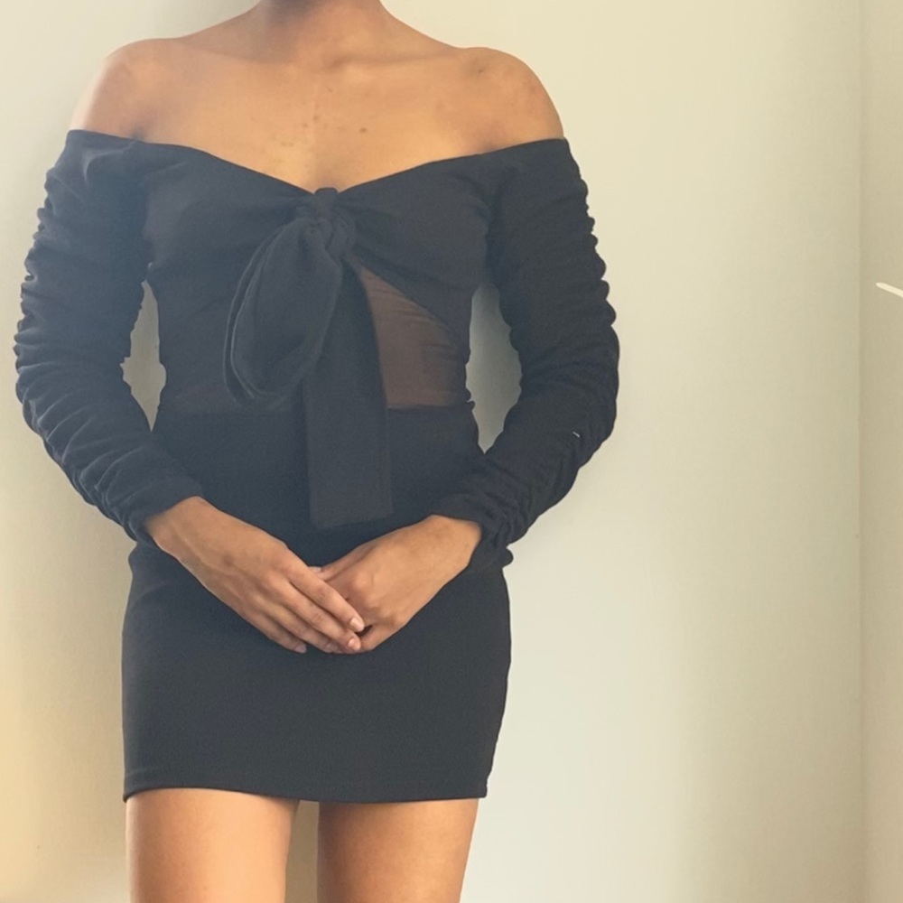 Missguided Ruched Off the Shoulder Dress Black